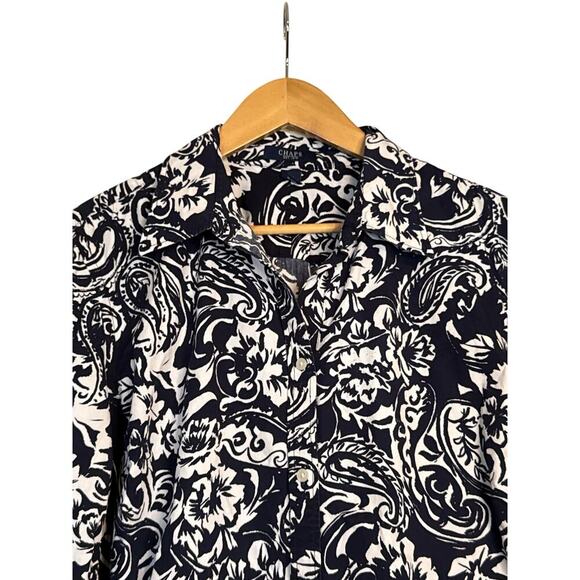 Chaps Women's Long Sleeve Floral Paisley Cotton Button Down Shirt Size 2X Navy - Picture 4 of 7